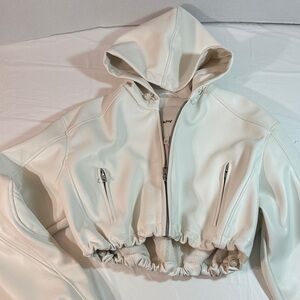 Elegant Cream Bomber Jacket with Hood